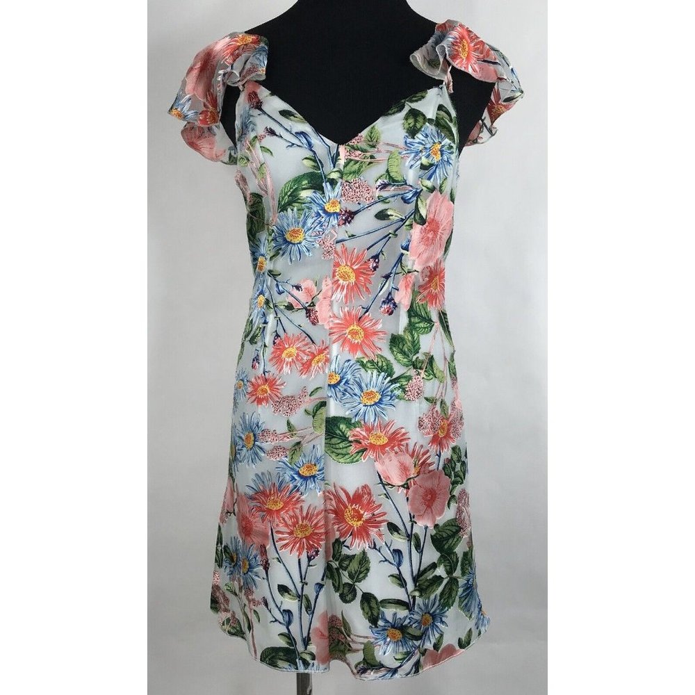 Alice + Olivia Dress Womens‎ Size 2 Pink Blue Flutter Sleeve Mini  Lined Floral